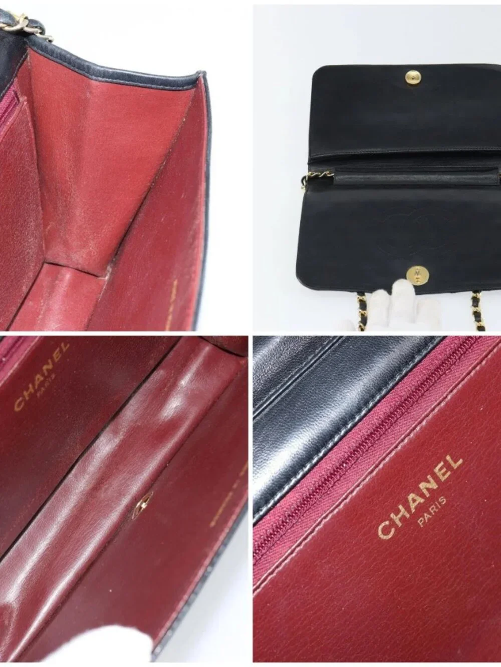 CHANEL Matelasse Chain Shoulder Bag Lamb Skin Black Gold CC
